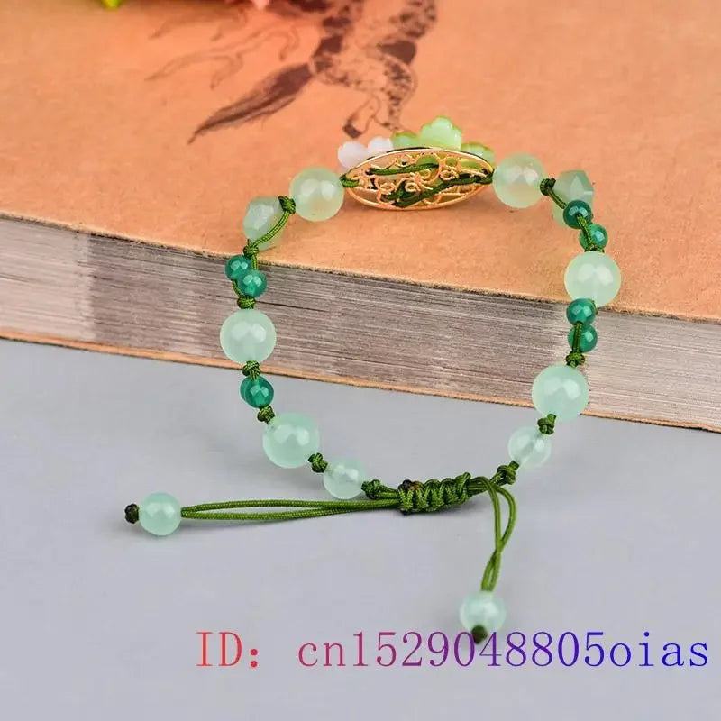 Green Jade Flower Bracelet Amulet Amulets Beads Jewelry Talismans Bangle Designer Vintage Charm Charms Natural Gift Carved Men