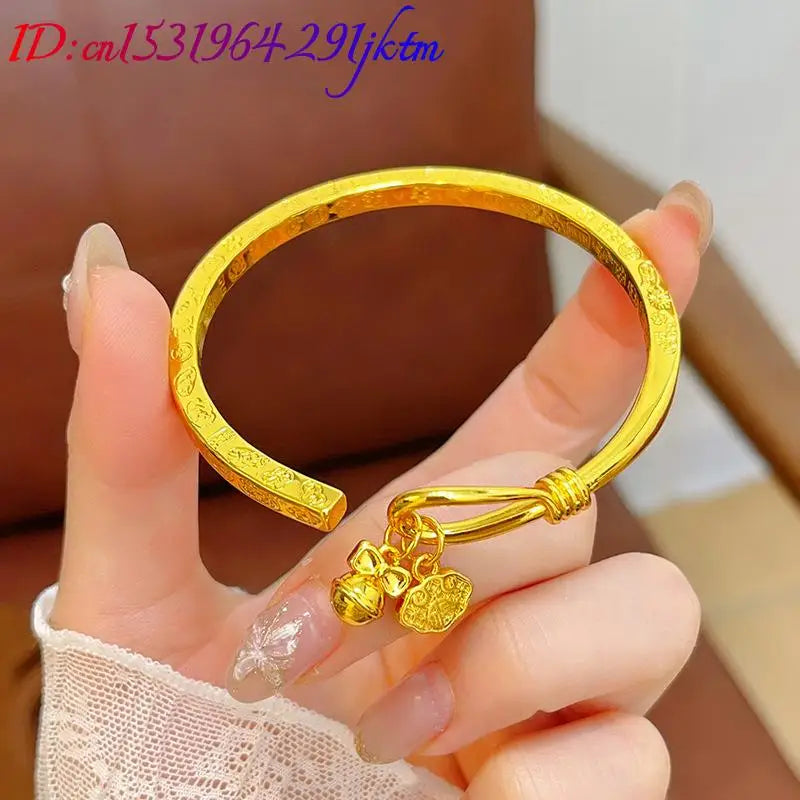 Alluvial Gold Bell Bangle Bracelet Luxury Fashion Accessories Charm Amulet Designer Sand Gold Talismans Gifts for Women