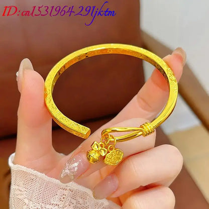 Alluvial Gold Bell Bangle Bracelet Luxury Fashion Accessories Charm Amulet Designer Sand Gold Talismans Gifts for Women