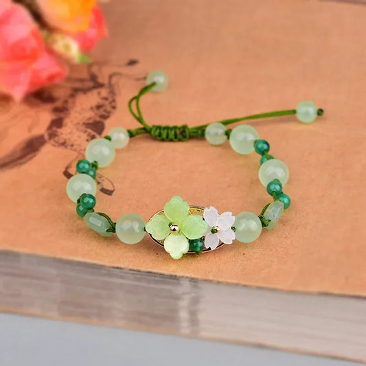 Green Jade Flower Bracelet Amulet Amulets Beads Jewelry Talismans Bangle Designer Vintage Charm Charms Natural Gift Carved Men