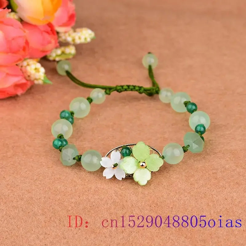 Green Jade Flower Bracelet Amulet Amulets Beads Jewelry Talismans Bangle Designer Vintage Charm Charms Natural Gift Carved Men