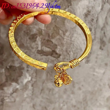 Alluvial Gold Bell Bangle Bracelet Luxury Fashion Accessories Charm Amulet Designer Sand Gold Talismans Gifts for Women