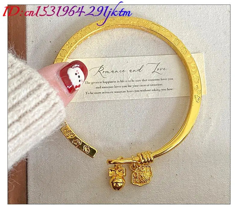 Alluvial Gold Bell Bangle Bracelet Luxury Fashion Accessories Charm Amulet Designer Sand Gold Talismans Gifts for Women