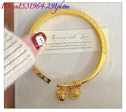 Alluvial Gold Bell Bangle Bracelet Luxury Fashion Accessories Charm Amulet Designer Sand Gold Talismans Gifts for Women