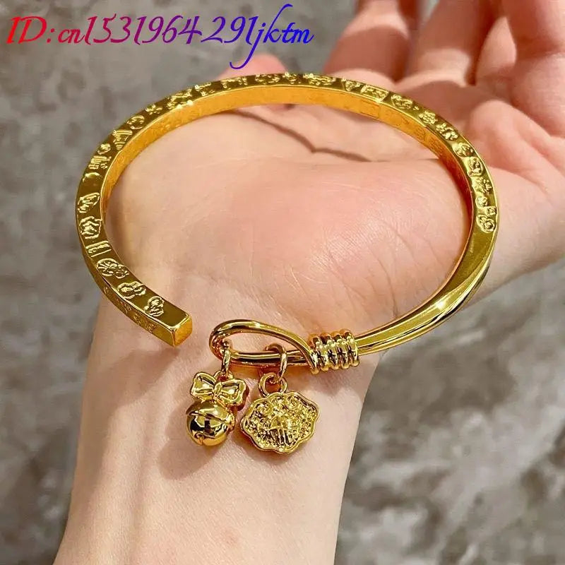 Alluvial Gold Bell Bangle Bracelet Luxury Fashion Accessories Charm Amulet Designer Sand Gold Talismans Gifts for Women