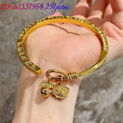 Alluvial Gold Bell Bangle Bracelet Luxury Fashion Accessories Charm Amulet Designer Sand Gold Talismans Gifts for Women