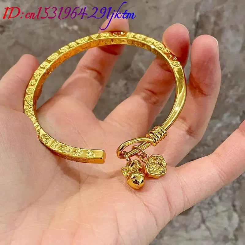 Alluvial Gold Bell Bangle Bracelet Luxury Fashion Accessories Charm Amulet Designer Sand Gold Talismans Gifts for Women