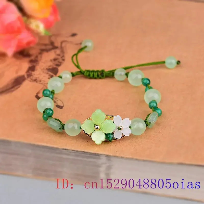 Green Jade Flower Bracelet Amulet Amulets Beads Jewelry Talismans Bangle Designer Vintage Charm Charms Natural Gift Carved Men