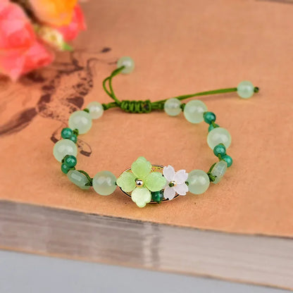 Green Jade Flower Bracelet Amulet Amulets Beads Jewelry Talismans Bangle Designer Vintage Charm Charms Natural Gift Carved Men
